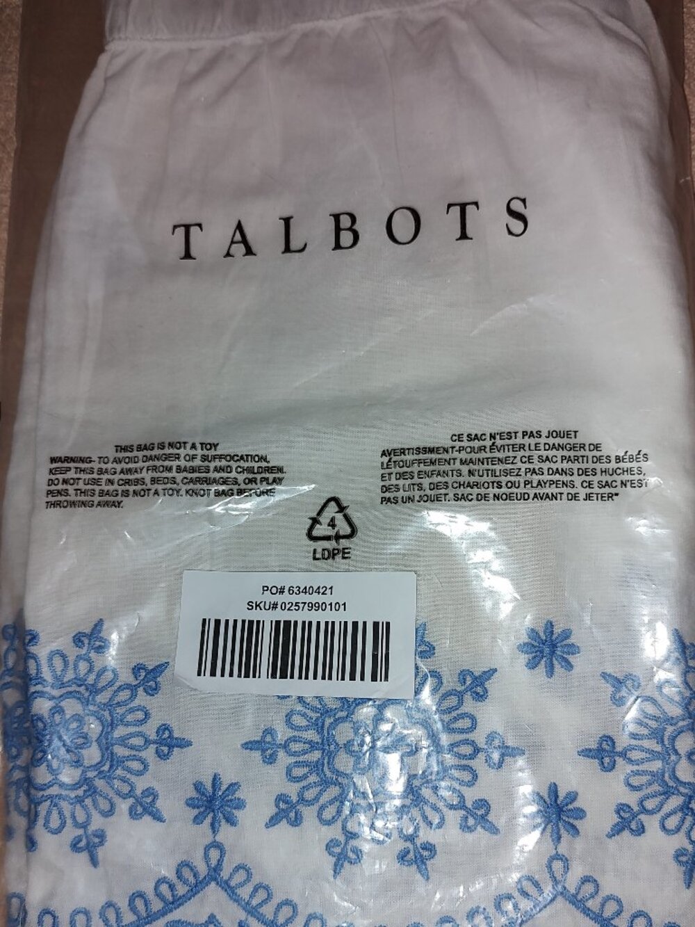 TALBOTS LINEN BLEND SHORTS WHITE W/BLUE EMBROIDERY ELASTIC WAIST NWT SMALL